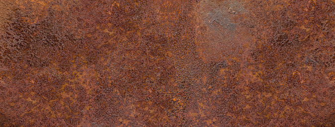 Rusty metal background. Rust texture. Orange red brown abstract background. Bright rough textured background. Wide banner. Panoramic.