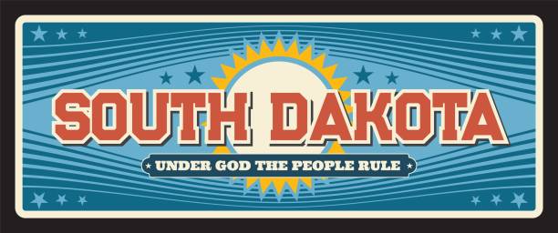 South Dakota USA state plate tourist destination, US United Americans North Central region tin number. Vector America region retro sign, old plaque, vintage typography, USA travel souvenir plate