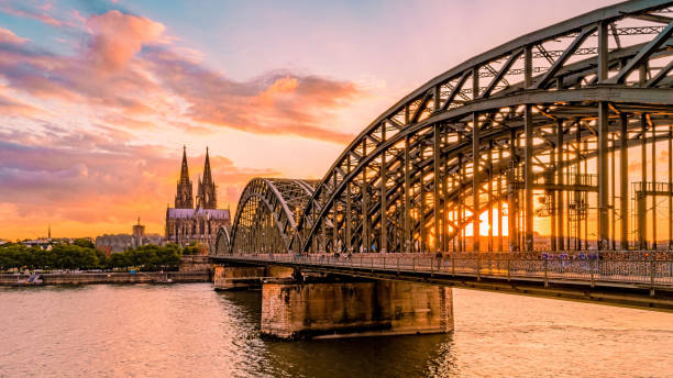 istock Cologne Koln Germany during sunset, Cologne bridge with cathedral 2078302431