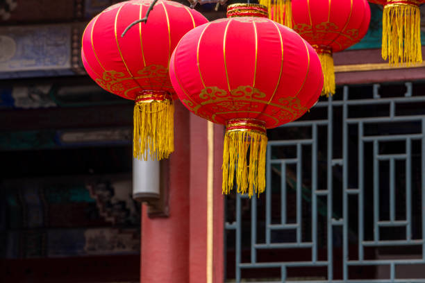 istock Traditional Chinese architectural windows and red lanterns 2078303626