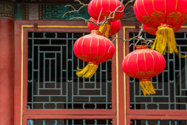 istock Traditional Chinese architectural windows and red lanterns 2078305323