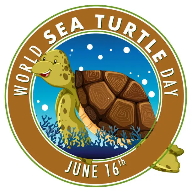Vector illustration of Cheerful turtle illustration for World Sea Turtle Day