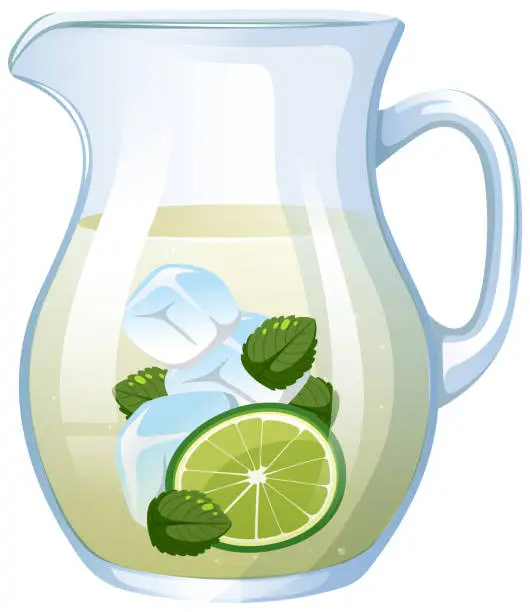Vector illustration of Vector illustration of a pitcher with lemon and mint.