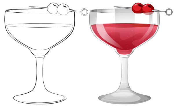 пустые и наполненные бокалы для коктейлей с вишней - barware stock illustrations