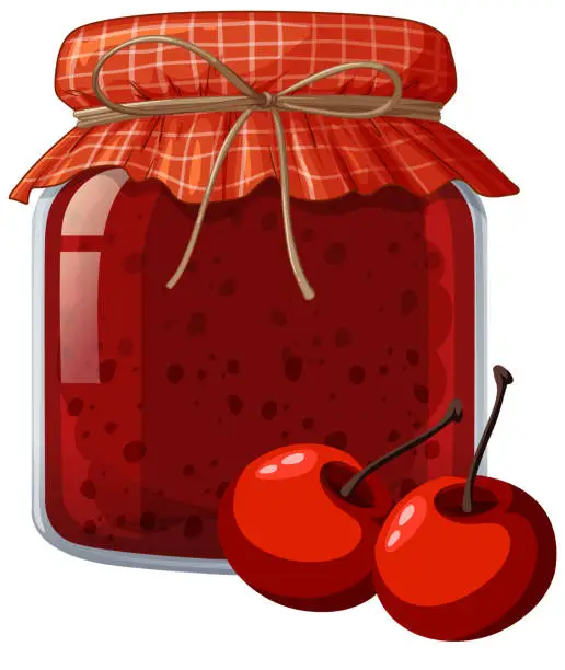 Vector illustration of Vector illustration of a jar filled with cherry jam