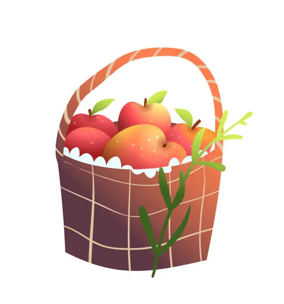 Vector illustration of Cute Little Basket full of Apples Garden Element