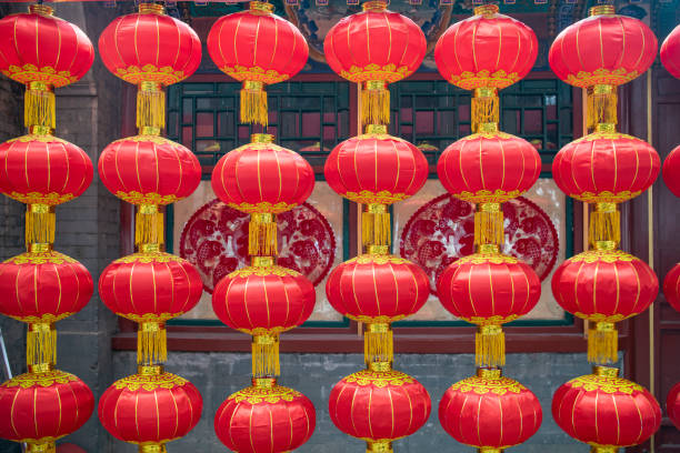 istock Traditional Chinese architectural windows and red lanterns 2078307611