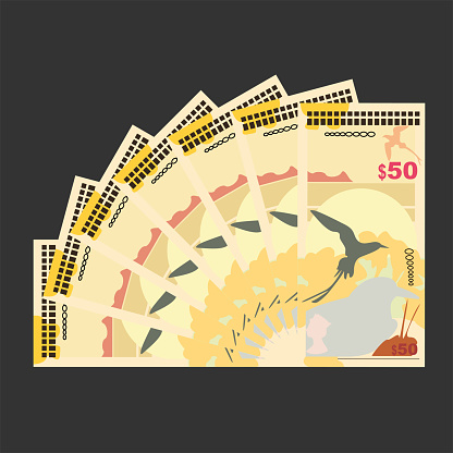 Bermudian Dollar Vector Illustration. Bermuda money set bundle banknotes. Paper money 50 BMD. Flat style. Isolated on white background. Simple minimal design.