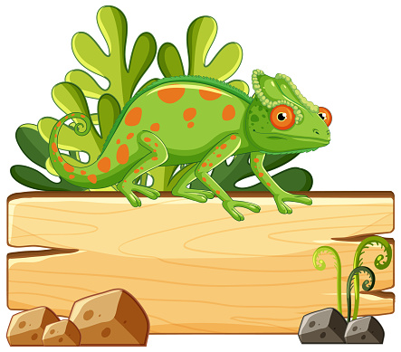 Vector illustration of a chameleon on a signpost.
