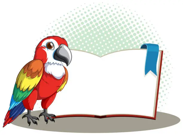 Vector illustration of Vibrant parrot perched on a blank open book