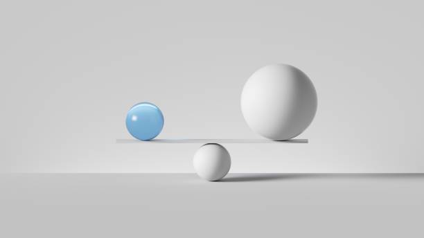 istock 3d render, balancing balls placed on scales or weigher, isolated on white background. Simple geometric shapes. Balance metaphor. Modern minimalist concept 2078311073