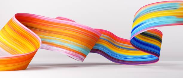istock 3d rendering. Abstract creative background, volumetric paint smear, multicolored brushstroke. Modern wallpaper. Folded ribbon 2078315095
