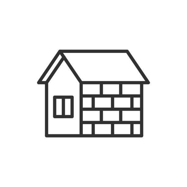 レンガで作られた家、直線的なアイコン。レンガの壁。編集可能なストロークの線 - cornerstone stability stone construction site点のイラスト素材／クリップアート素材／マンガ素材／アイコン素材