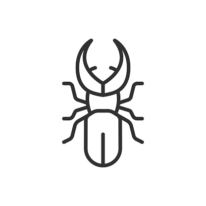 Horned beetle, linear icon. Line with editable stroke