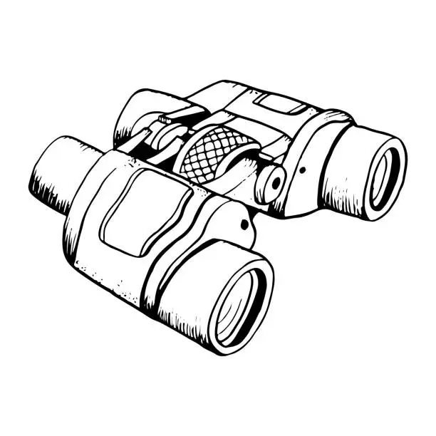 Vector illustration of Tactical binoculars black and white graphic vector illustration for military purposes, birdwatching, camping and tourism