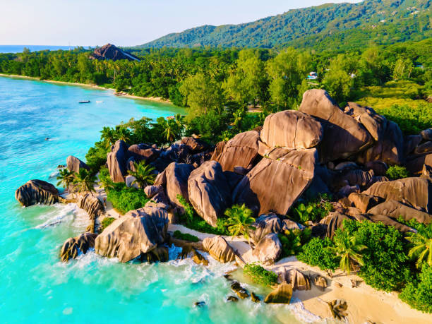 istock Anse Source d'Argent beach, La Digue Island, Seyshelles, Drone aerial view of La Digue Seychelles bird eye view 2078330843