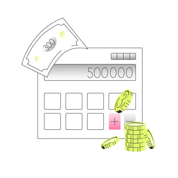 Vector illustration of Calculator With Coins And Paper Money