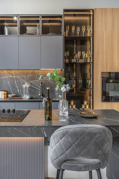 istock huge modern spacious apartment with high ceilings, panoramic windows with fantastic view, wooden decor, kitchen area, separate shower in greenery and dressing room 2078335937