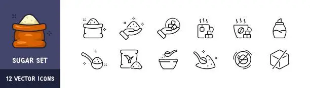 Vector illustration of Sugar icon set. Linear style. Vector icons