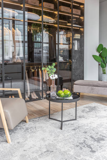 istock huge modern spacious apartment with high ceilings, panoramic windows with fantastic view, wooden decor, kitchen area, separate shower in greenery and dressing room 2078341795