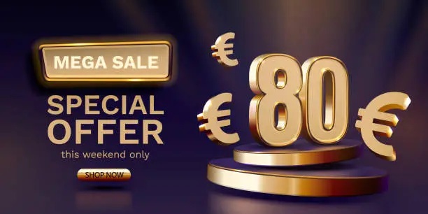 Vector illustration of Coupon special voucher 80 euro, Check banner special offer. Vector illustration