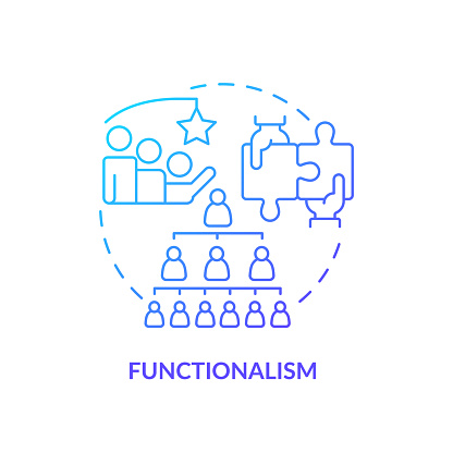Functionalism blue gradient concept icon. Theory of social stratification. Social hierarchy. Team collaboration. Round shape line illustration. Abstract idea. Graphic design. Easy to use
