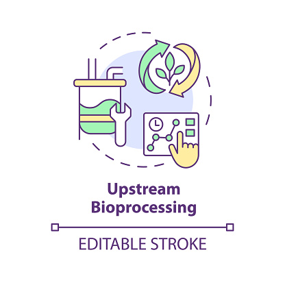 Upstream bioprocessing multi color concept icon. Selective breeding, bioprocess development. Agricultural conditions. Round shape line illustration. Abstract idea. Graphic design. Easy to use