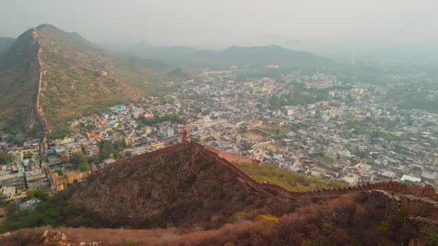 Aerial view of surrounding  wall in Jaipur and Amber