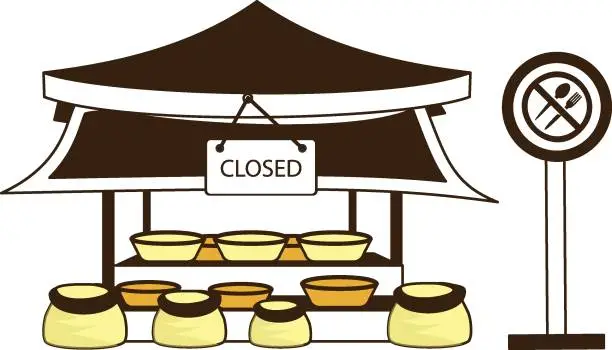Vector illustration of restaurants is closed during daylight hours in Ramazan due  to respect the fasting period vector Design, Ramazan and Eid al-Fitr Symbol, Islamic and Muslims fasting Sign, Arabic holidays celebration