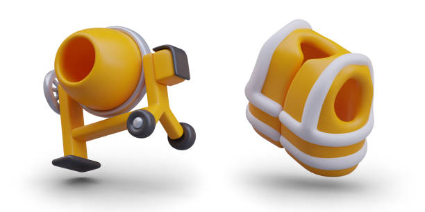 istock Empty concrete mixer, yellow signal vest. Builder equipment and clothing 2078384002