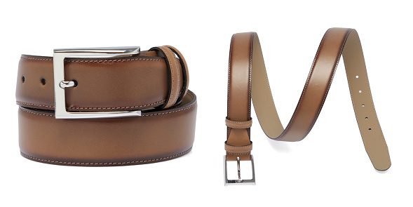 brown leather belt cut out from white backround