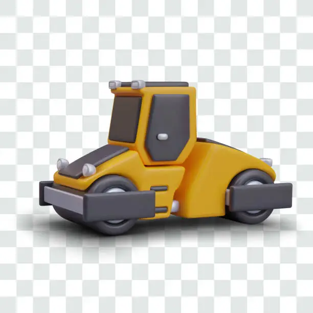 Vector illustration of Detailed vector road roller. Mobile press for asphalt. Color steamroller