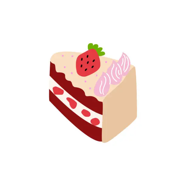 Vector illustration of Piece of cake with strawberry on isolated background