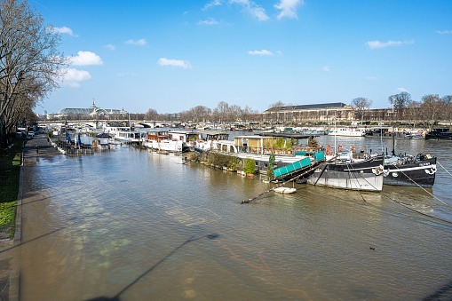 Paris  : flooding of the Seine quayside in Paris. March 7, 2024