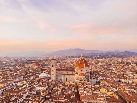 Panorama of the river and famous basilica in Florence, Italy