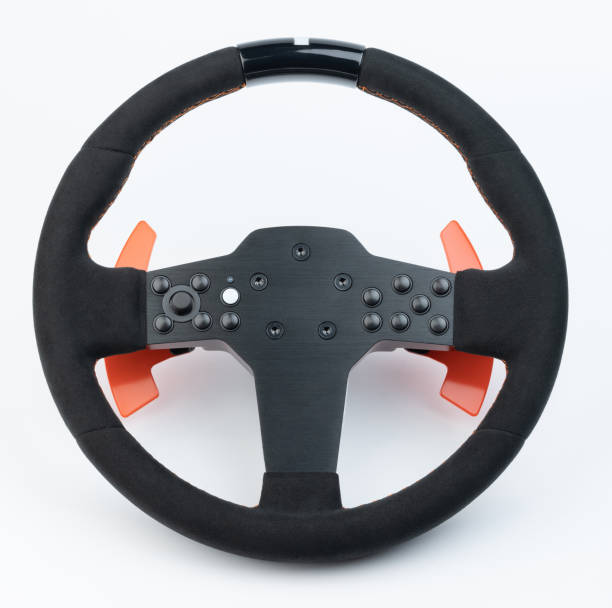 istock Black sport car steering wheel 2078430363