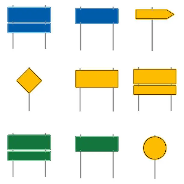 Vector illustration of Blank road signs icon set vector illustration on white background