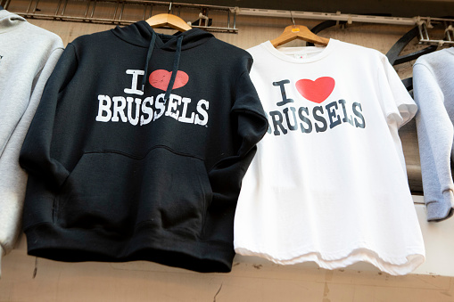 Outside a tourist souvenir shop in Brussels, Belgium