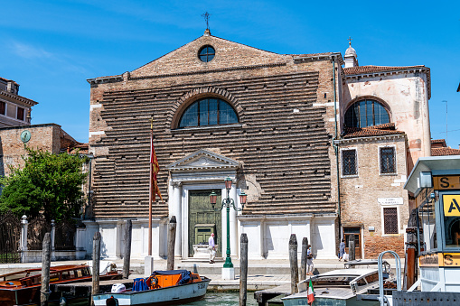 Venice, Veneto - Italy - 06-10-2021: Facade of a historic Venetian church San Marcula beside grand canal