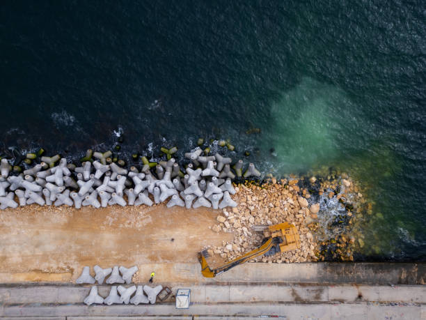 istock Rows of Concrete Blocks Along Beach 2078471018