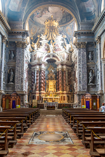 Venice, Veneto - Italy - 06-10-2021: Lavish Baroque church of Santa Maria di Nazareth interior in Venice, with elaborate marble altar