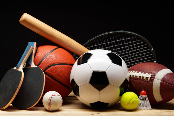 istock Various sports equipment on black background studio shot 2078474534