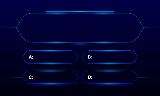 Quiz game or intellectual challenge contest template. Quiz blue neon. TV show or trivia game. Vector illustration