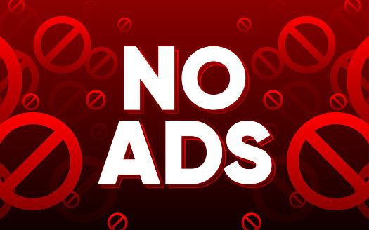 No ADS. Banner for promotion design. Internet advertisement. Banner with text No ADS. Banner for concept design. Vector illustration