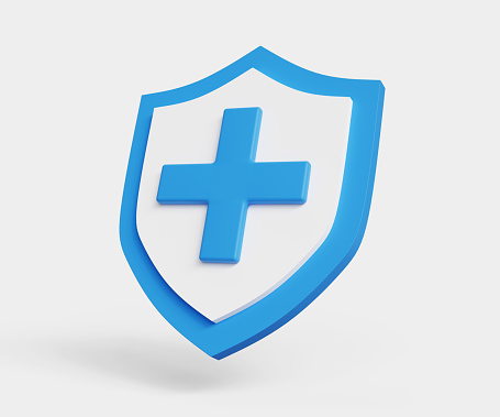 3D shield icon. Medical health protection shield. Health care, health insurance concept. Immune system shield. 3d illustration