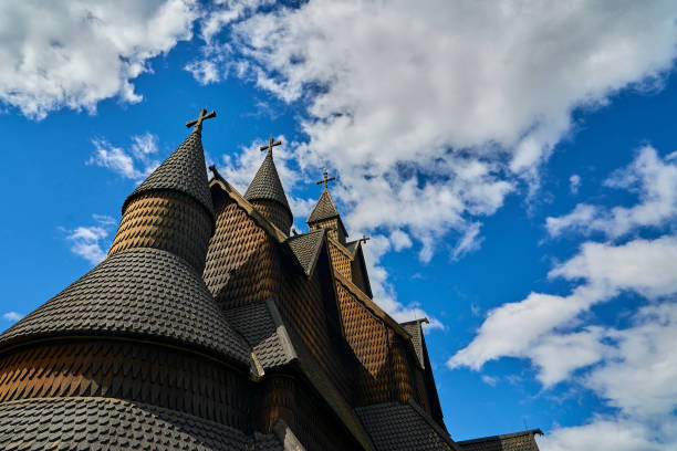 Heddal Stave Church is a parish church built out of wood. Heddal, Norway - 06 16 2022: Heddal Stave Church is a medieval parish church built out of wood, located in Telemark in Norway. heddal stock pictures, royalty-free photos & images