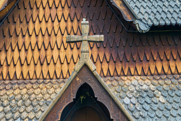 Heddal Stave Church is a parish church built out of wood. Heddal, Norway - 06 16 2022: Heddal Stave Church is a parish church built out of wood, located in Telemark in Norway. heddal stock pictures, royalty-free photos & images