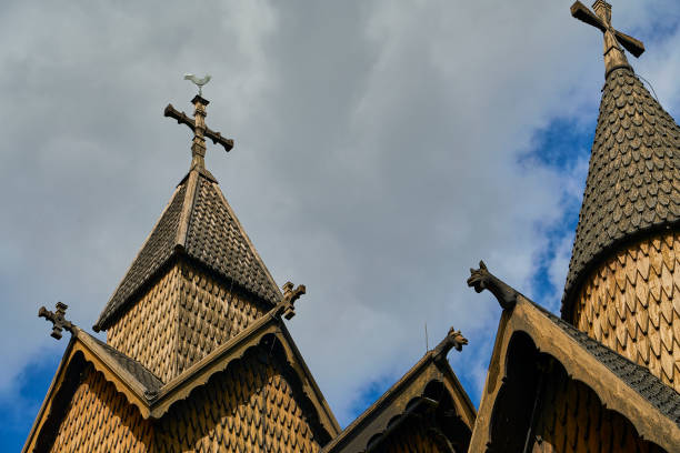 Heddal Stave Church is a parish church built out of wood. Heddal, Norway - 06 16 2022: Heddal Stave Church is a medieval parish church built out of wood, located in Telemark in Norway. heddal stock pictures, royalty-free photos & images