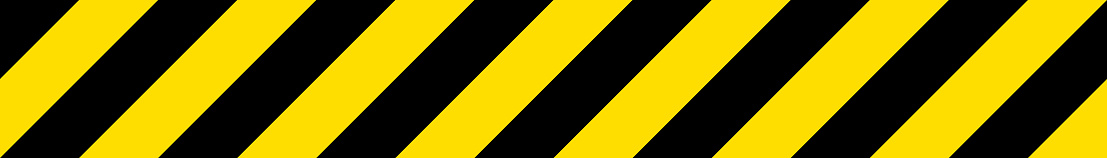 Barricade tape caution warning stripes - tape with black and yellow diagonal stripes, vector repeatable seamless illustration