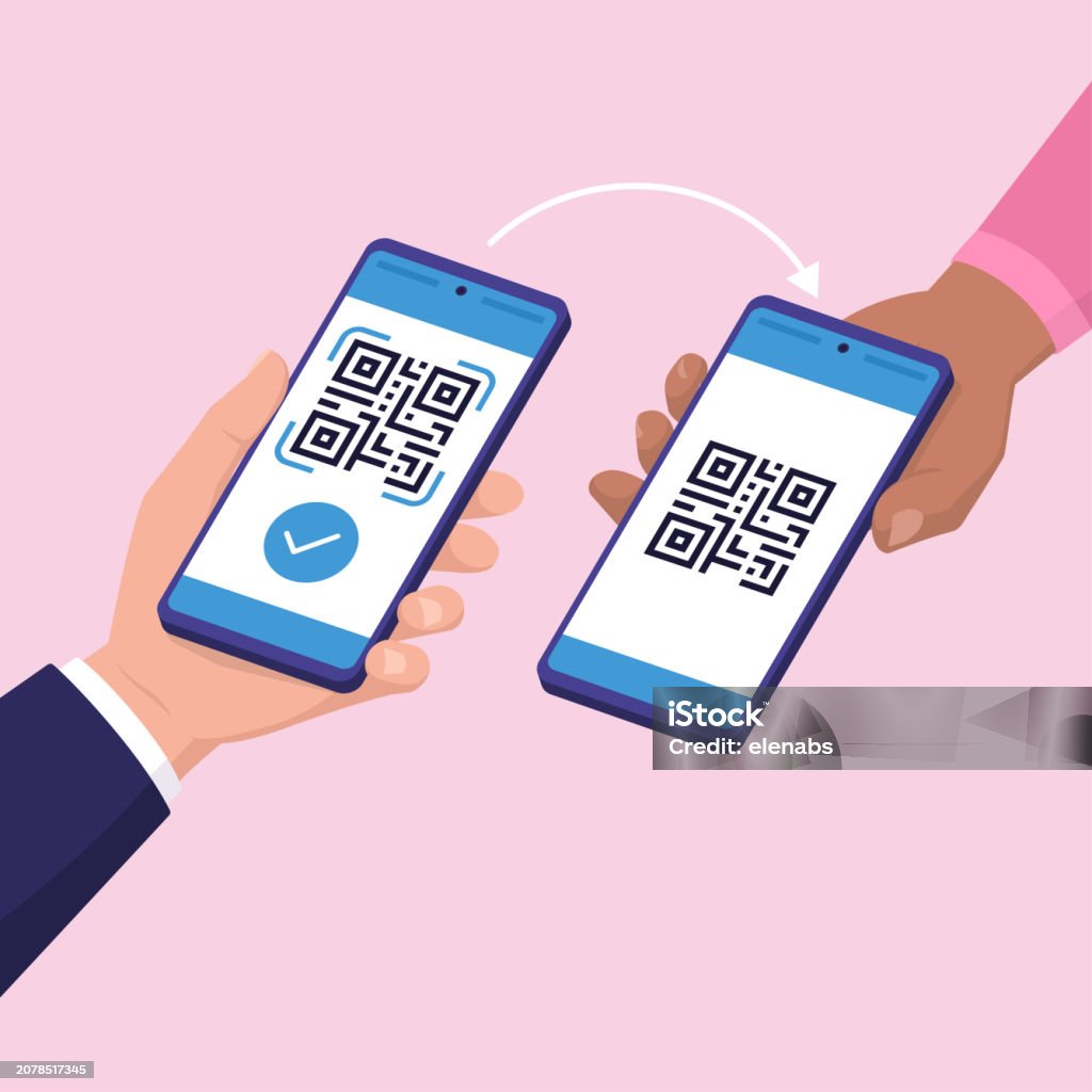Qr Code Customer Customer Scanning A Qr Code Stock Illustration - Download Image Now ...